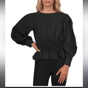 Topshop Women's Long Sleeve Ruched Waist Blouse